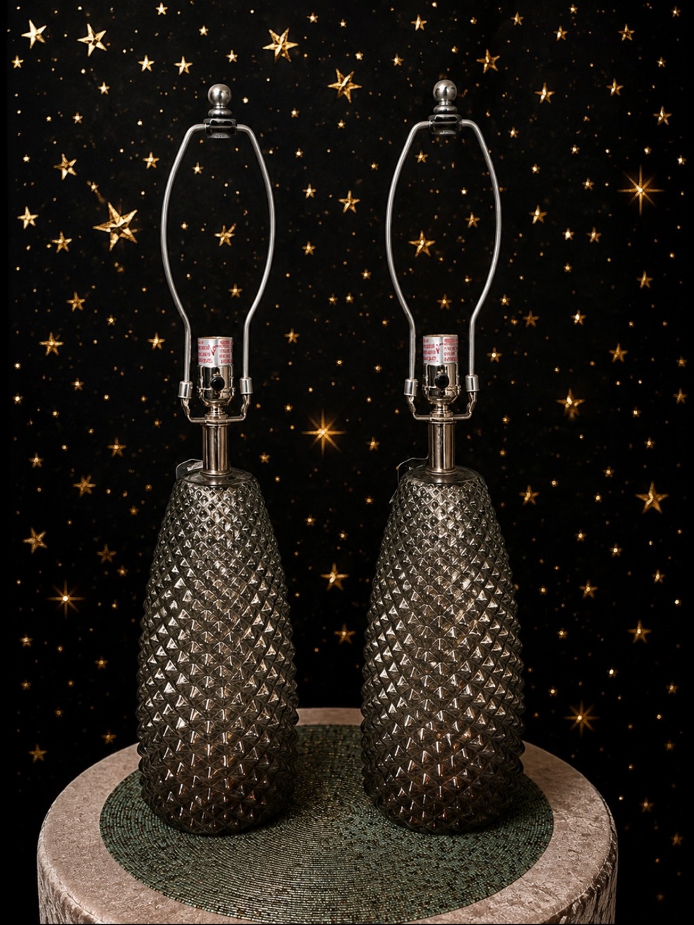 Decorative Pineapple Table Lamp Pair - Black Glass Accent